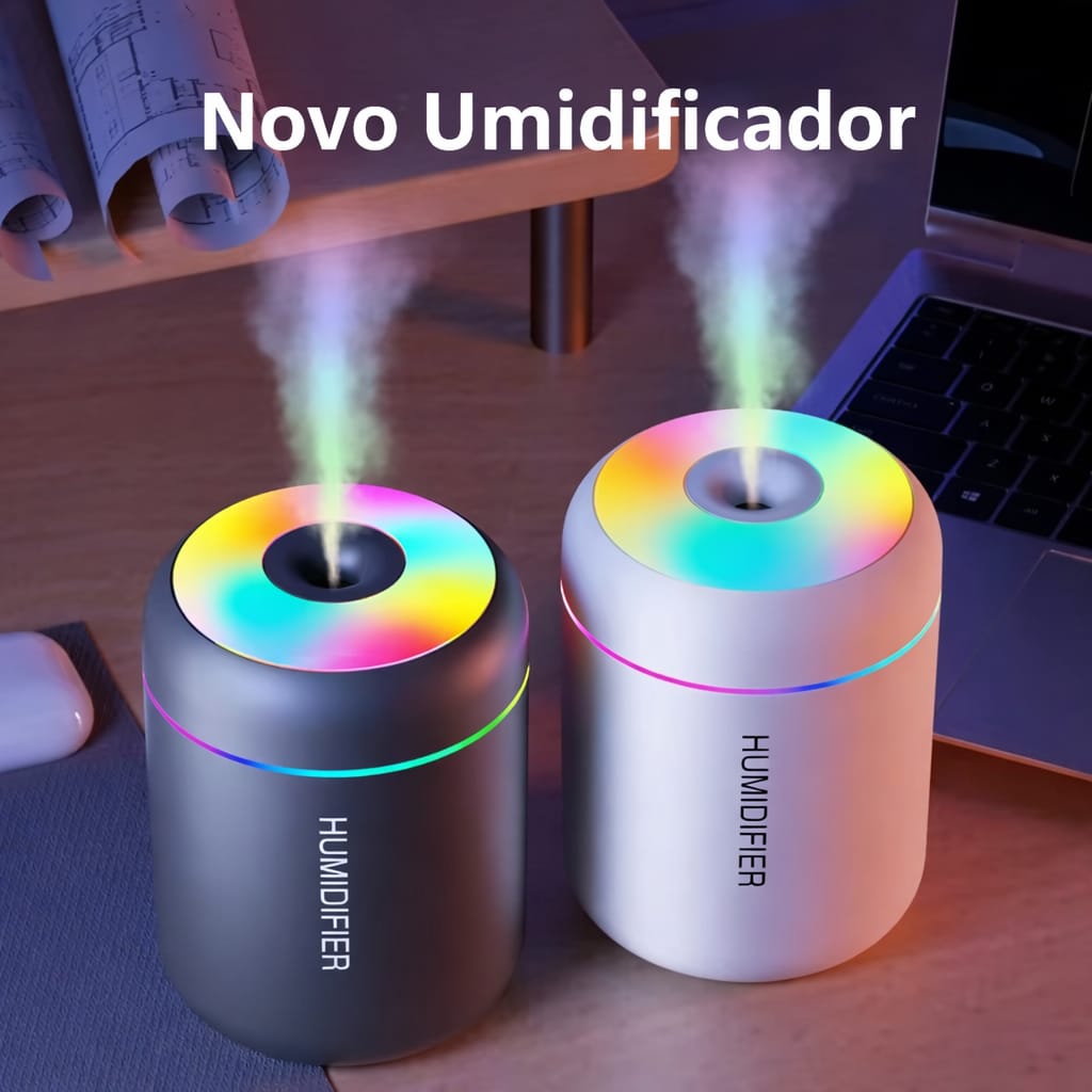 Mini Umidificador USB 180ml com Difusor de Aromas e Luz LED